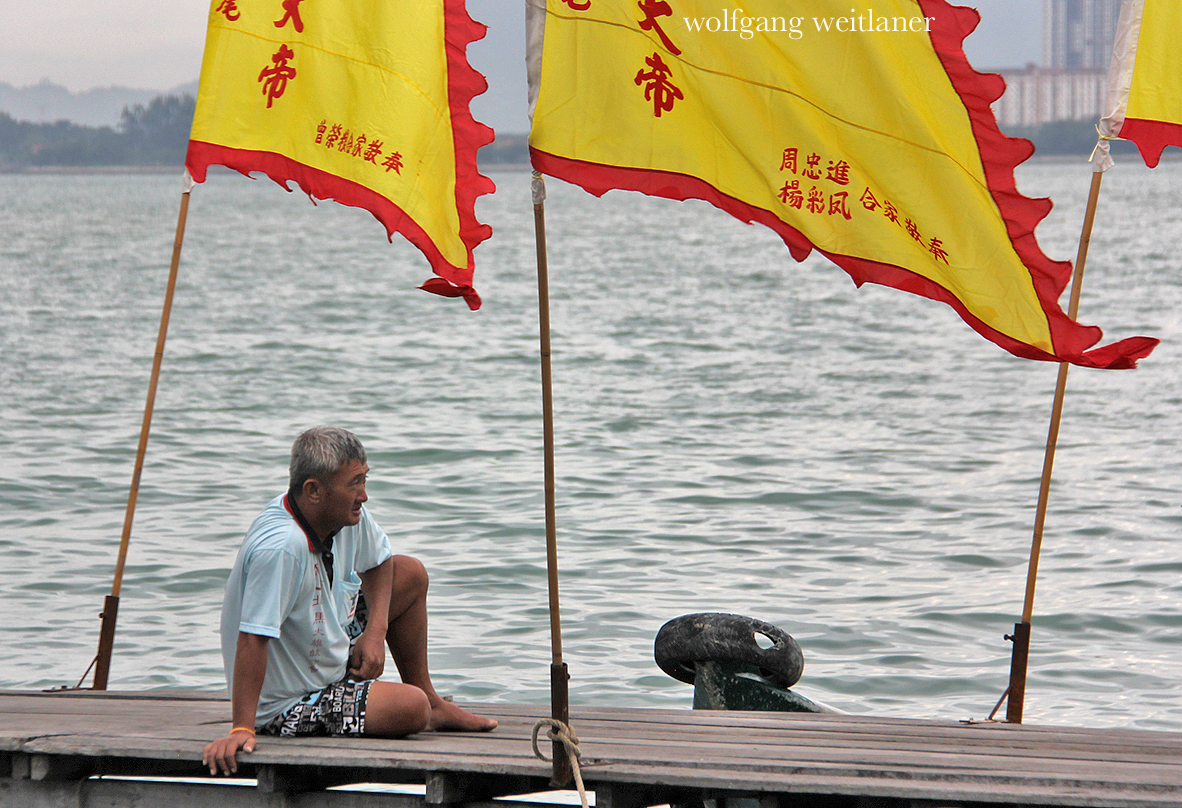 Bewohner des Chew Jetty, George Town, Penang, Malaysia